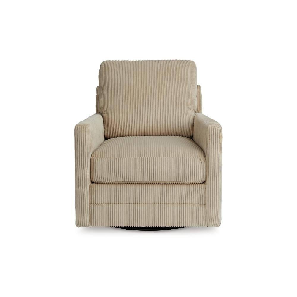 Beige Corduroy Swivel Accent Chair with Plush Cushions