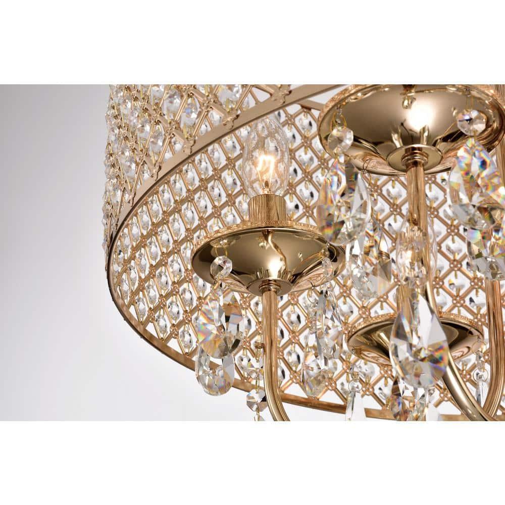 EDVIVI LIGHTING Round Beaded Drum Chandelier with Hanging Crystals Gold 6 22" Gold