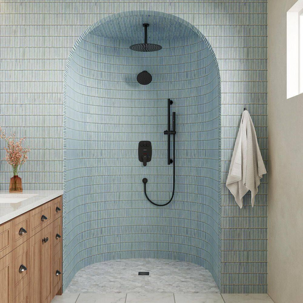 Rainfall Symphony 12inch Dual Showerhead Temperature Display Shower System with 2 in 1 Slider Bar Shower Handheld