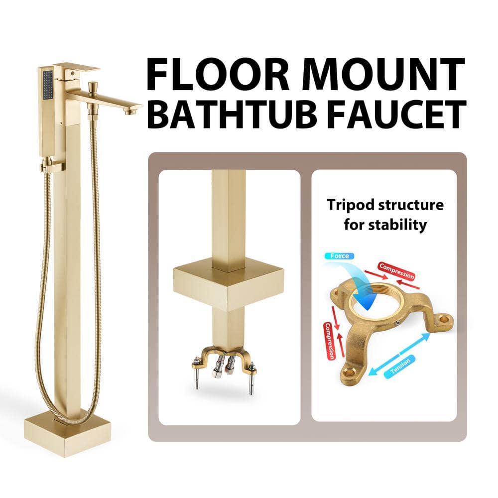 mondawe Single Handle Floor Mounted Freestanding Tub Filler with Diverter MDLT0055-BG