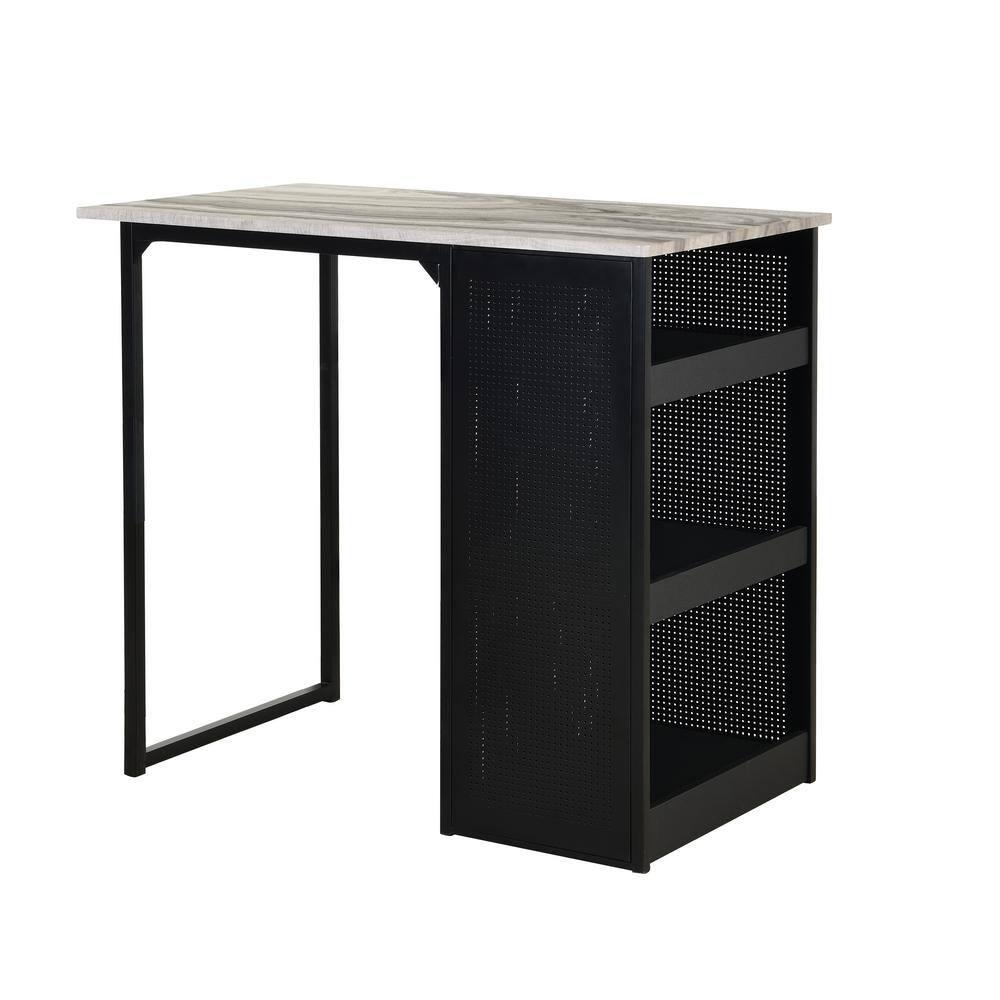 3 Piece Counter Height Faux Marble Dinette Set with Black Iron Metal Frame