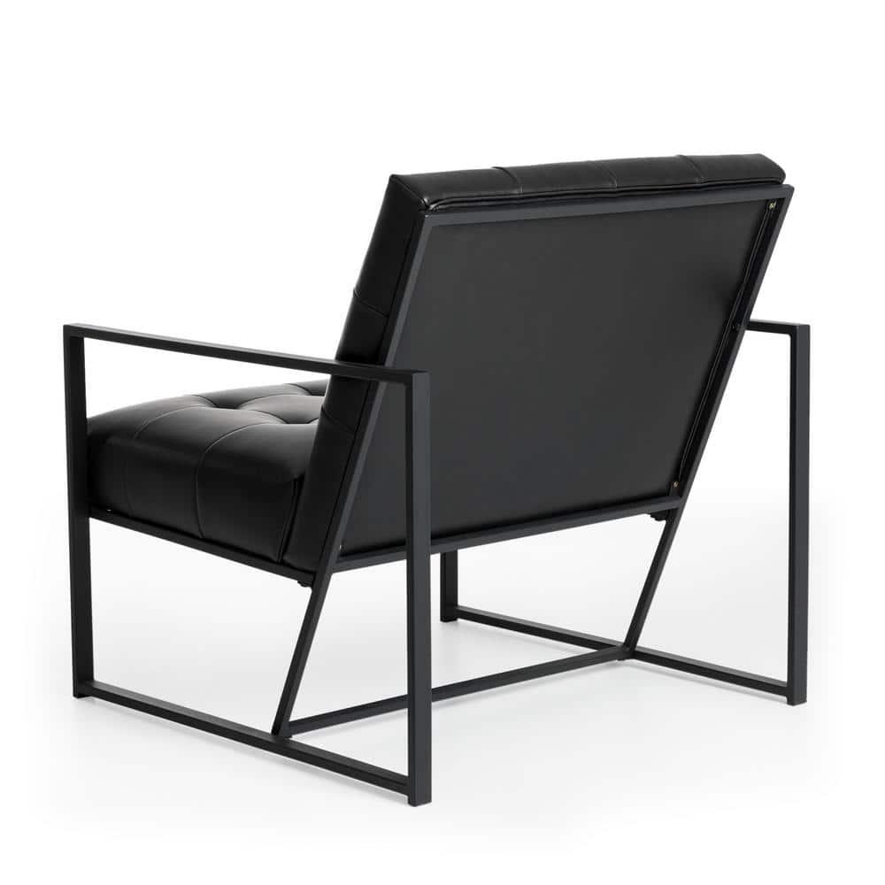 Glitzhome 31.50"H Accent Arm Chair PU Leather Button-tufted Ergonomic Chair with Black Metal Frame for Living Room Bedroom