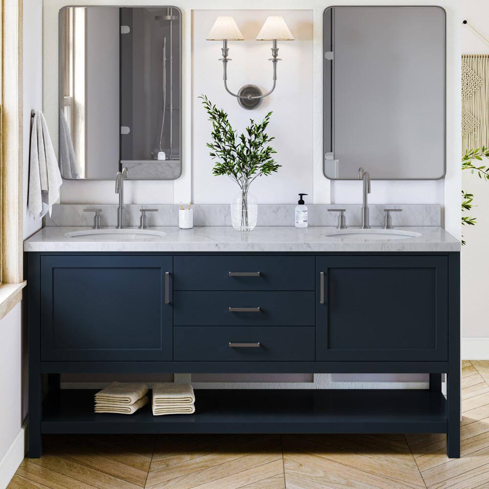 Bay Hill 72.25 in. W x 22 in. D x 36 in. H Double Sink Freestanding Bath Vanity in Midnight Blue with Man-Made Stone Top