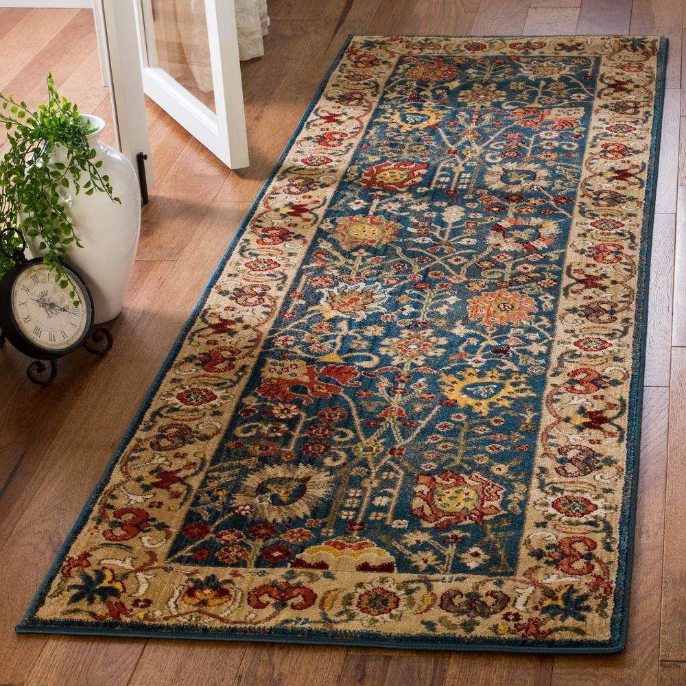 Kashan KSN303 Power Loomed Runner Rug - Blue/Tan - 2'6"x8' - Safavieh.