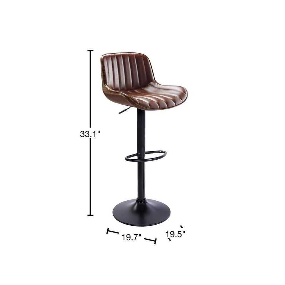 Art Leon Rustic Bar Stools Set of 2, Faux Leather with Backrest Chrome Legs, Upholstered Swivel Kitchen Stools, Cognac