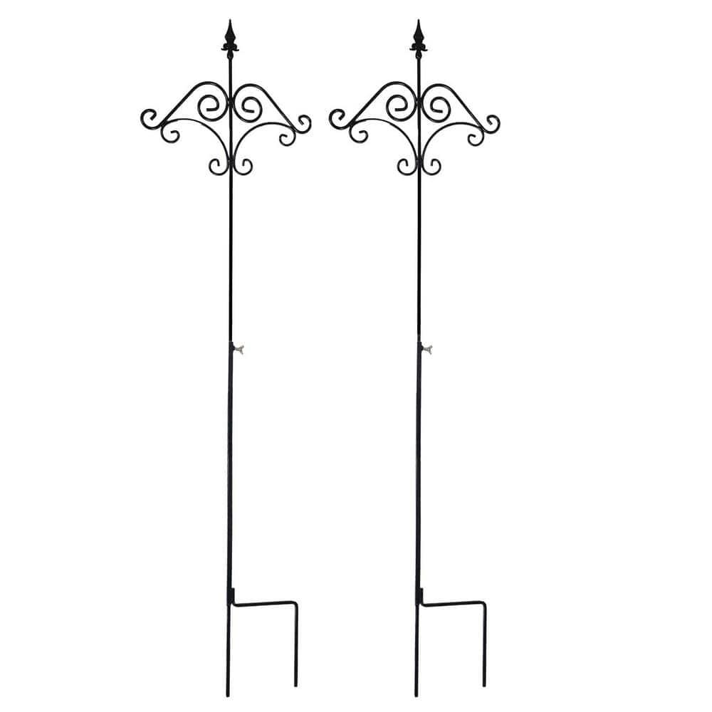 Ashman 91 Inch Shepard's Hook Floral Design Ground Stake Plant Hanger, 2 Pack