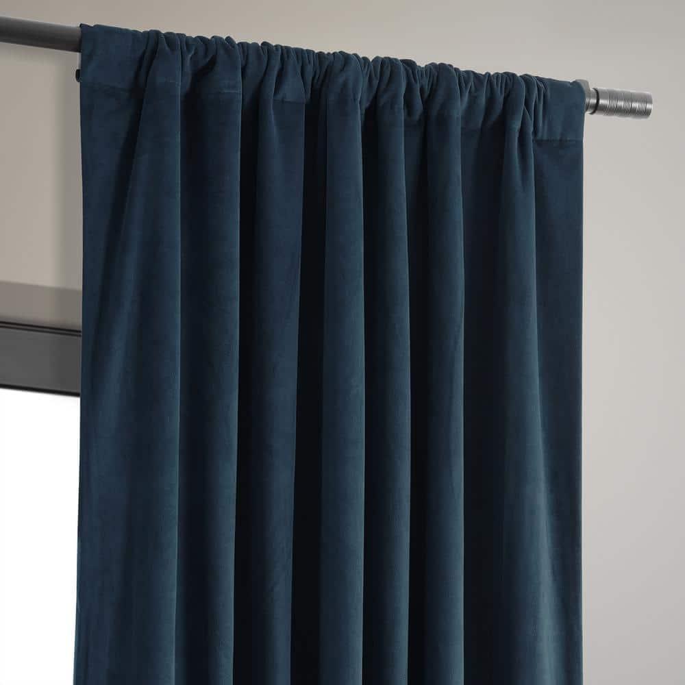 Half Price Drapes Signature Midnight Blue Velvet Blackout Curtains For Bedrooms (1 Panel), 50WX 84L