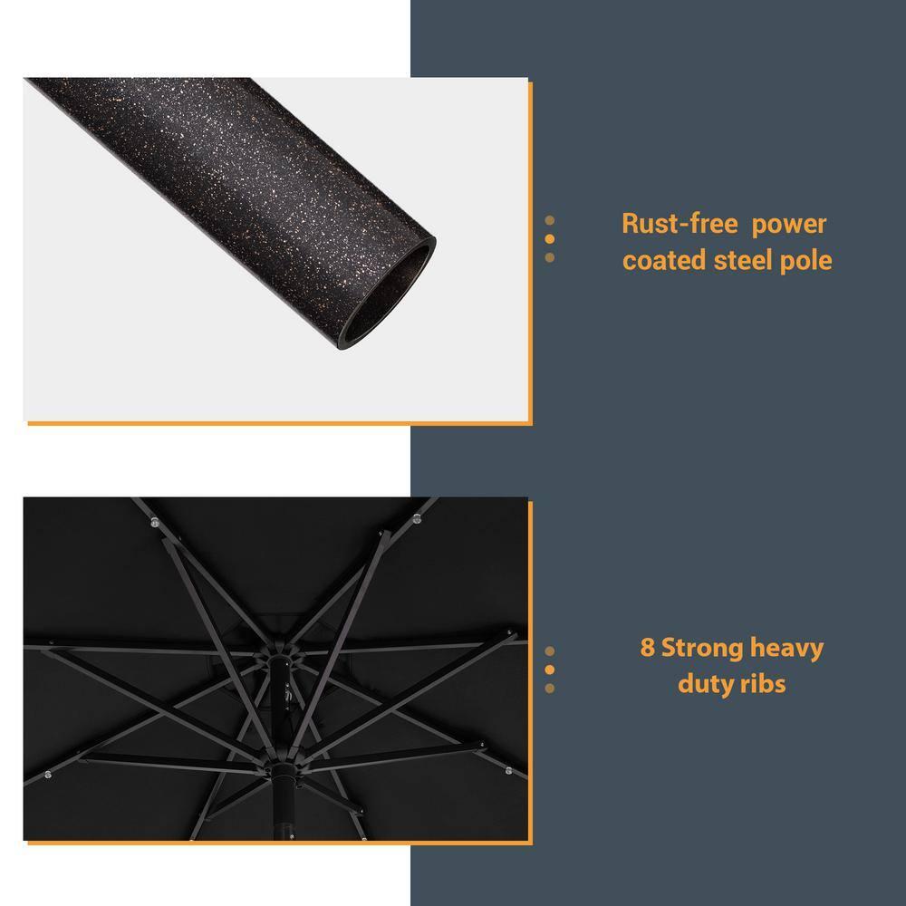 9 ft. Solar Lighted LED Outdoor Patio Market Table Umbrella in Black, UV-Resistant Canopy and Tilt Button
