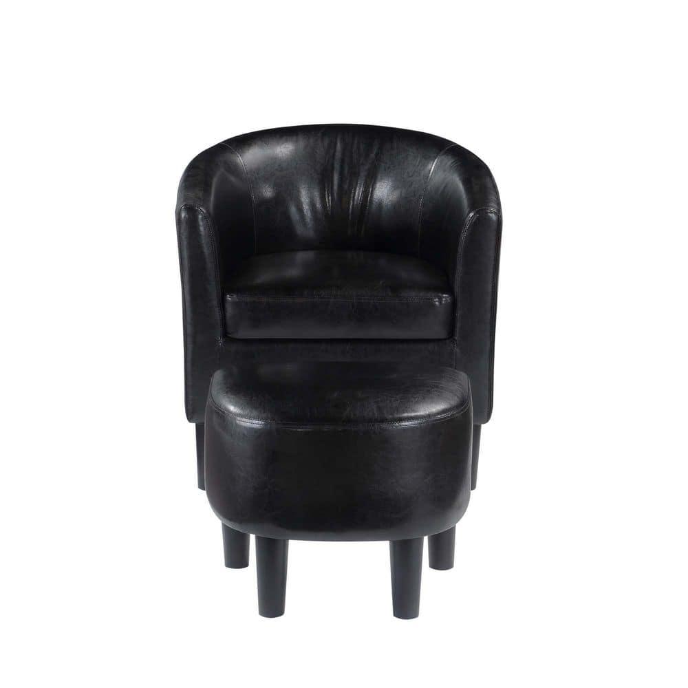 Convenience Concepts Take a Seat Churchill Accent Chair with Ottoman, Black Vegan Leather