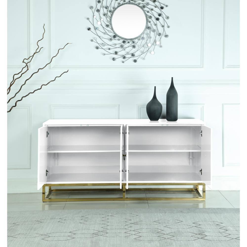 Best Master Furniture Senior 64" Transitional Wood Sideboard in White/Gold