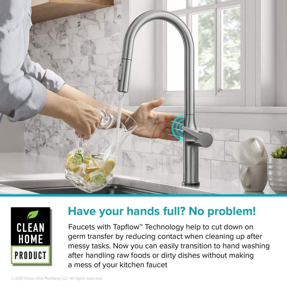 Kraus OlettoTall Modern Single-HandleTouch Kitchen Sink Faucet with Pull Down Sprayer in Spot Free Stainless Steel