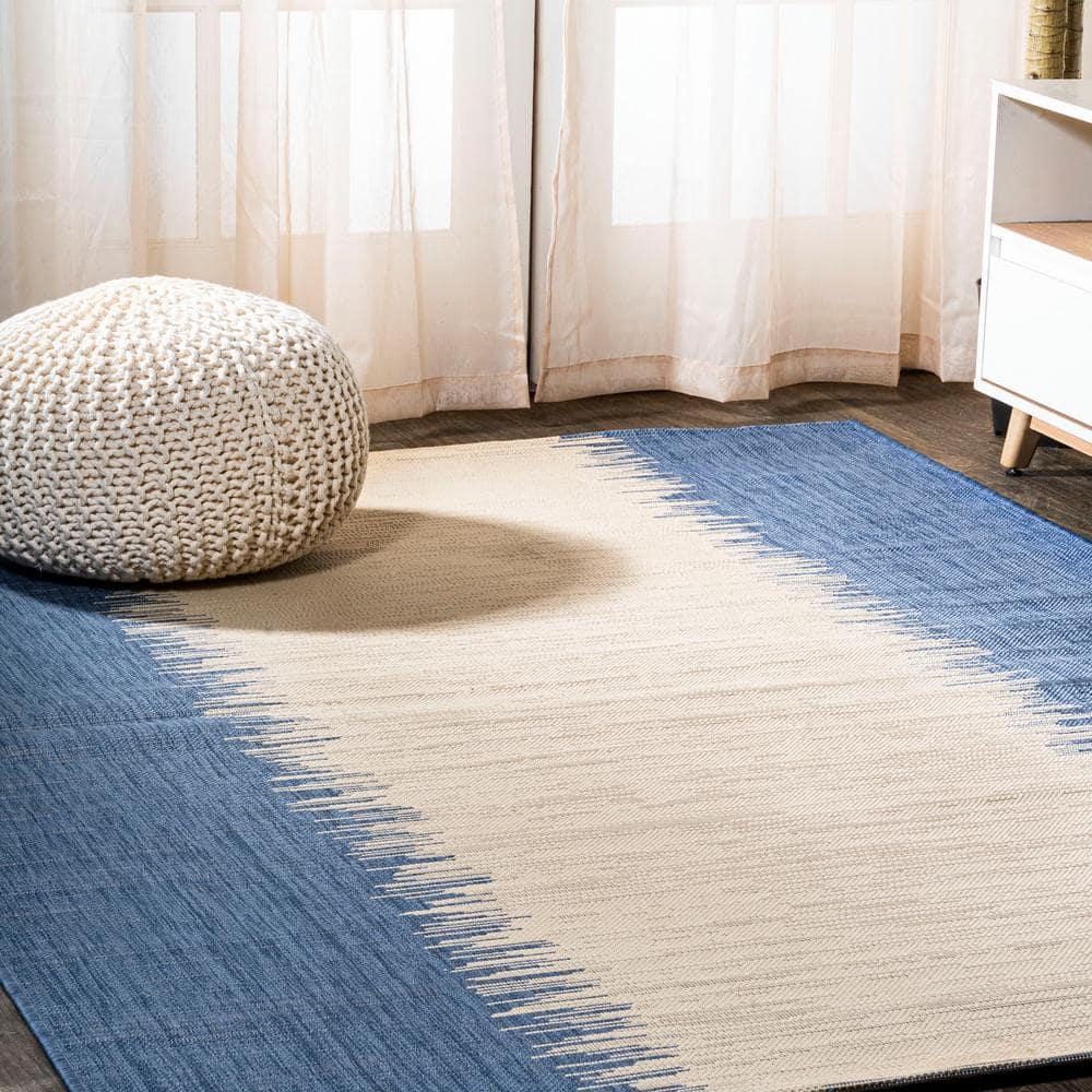 8'x10' Tavira Modern Strie' Indoor/Outdoor Area Rug, Blue/Beige - JONATHAN Y