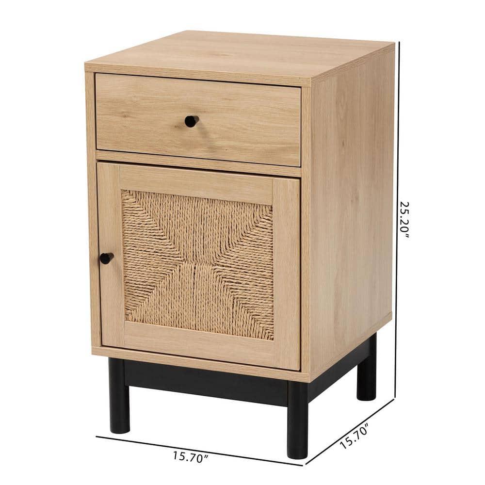 Baxton Studio Cherelle 1 Drawer End Table Light Brown/Black: Mid-Century, Storage Shelves, 25" High