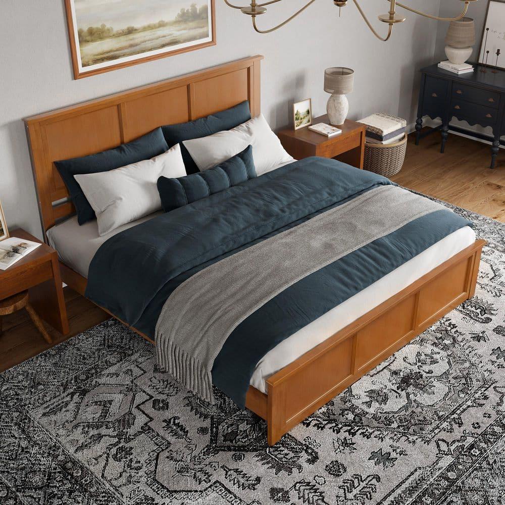 AFI Charlotte King Wood Low Profile Platform Bed with Matching Footboard, Light Toffee