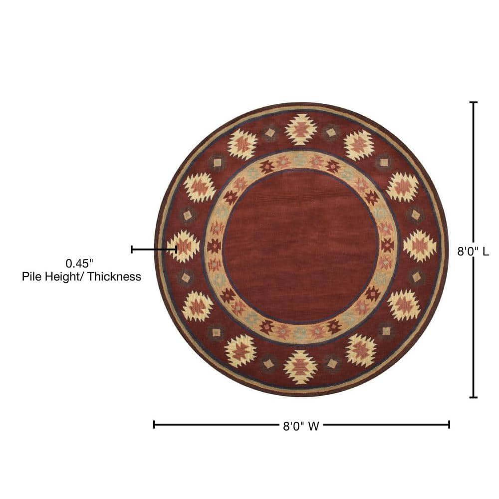 Alora Decor 8'x8' Ryder Southwest Border Round Area Rug Burgundy