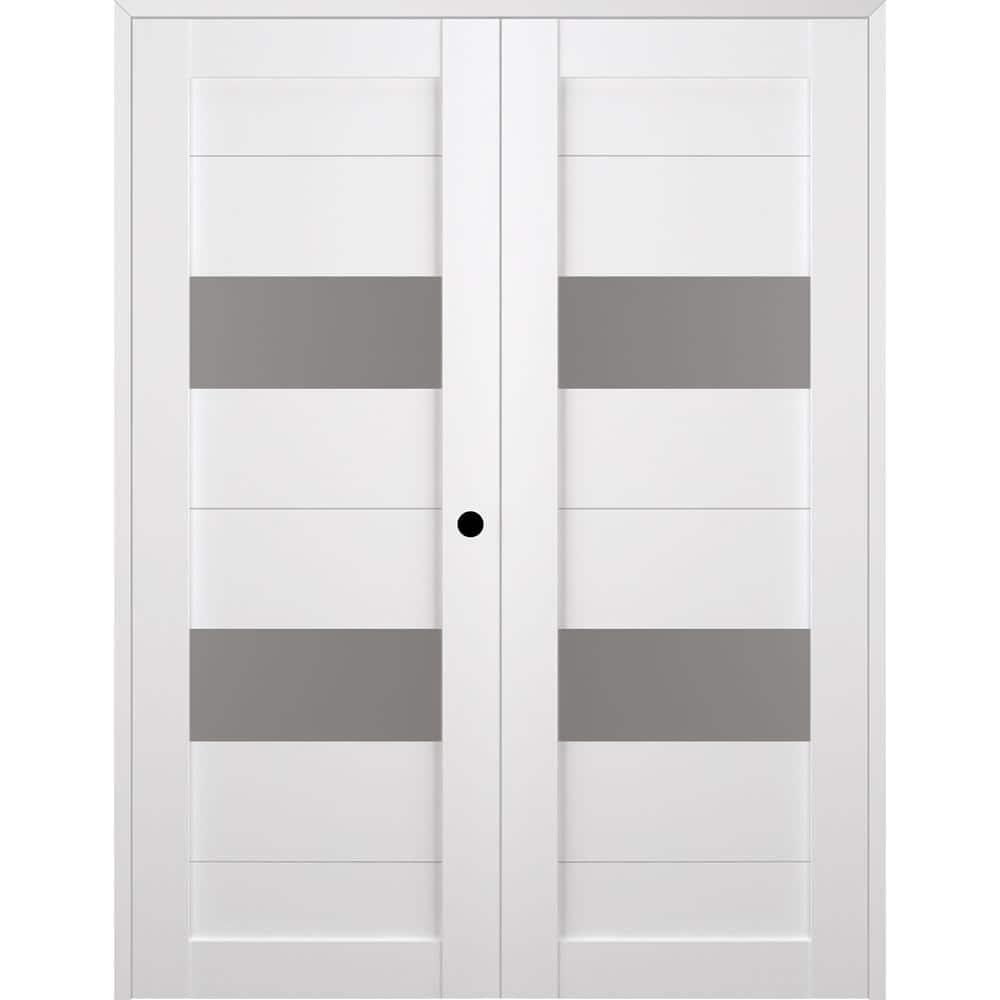 Berta Solid Manufactured Wood and Glass Paneled Prefinished Standard Double Door
