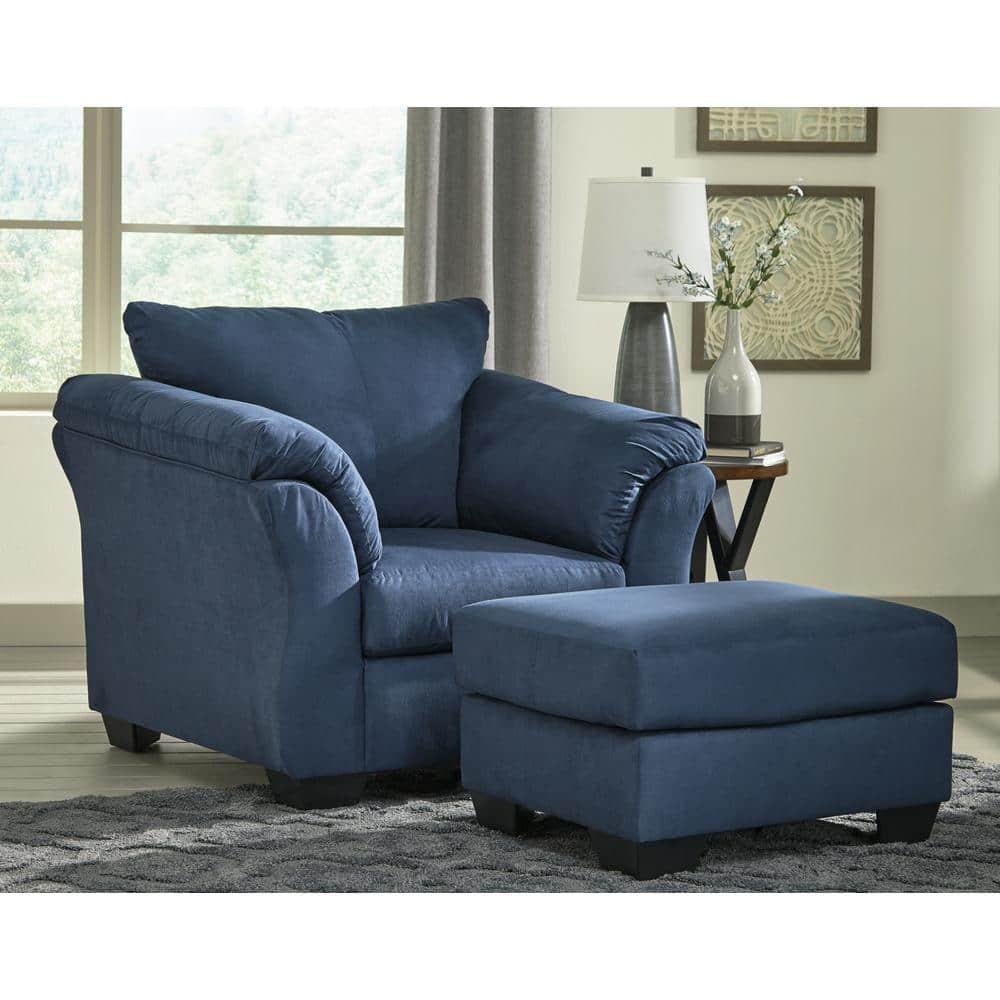 Signature Design by Ashley Contemporary Darcy Ottoman Microfiber Blue