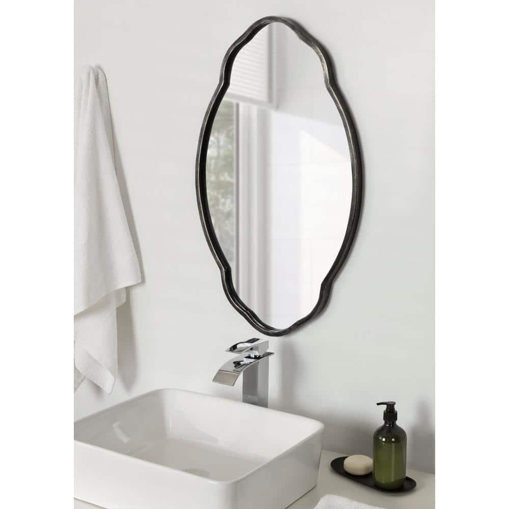 Kate & Laurel All Things Decor 18" x 30" Magritte Scalloped Oval Decorative Wall Mirror Black : Antique Finish, Metal Frame