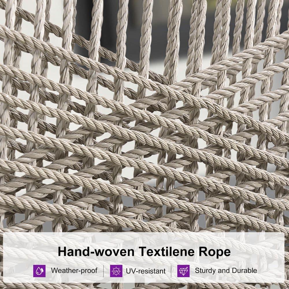 PURPLE LEAF 7 Pieces Patio Dining Set Aluminum Rectangular Table and Wicker Chairs with Cushions for Kitchen Porch Garden Modern Outdoor Furniture Sets, Beige and Dark Grey