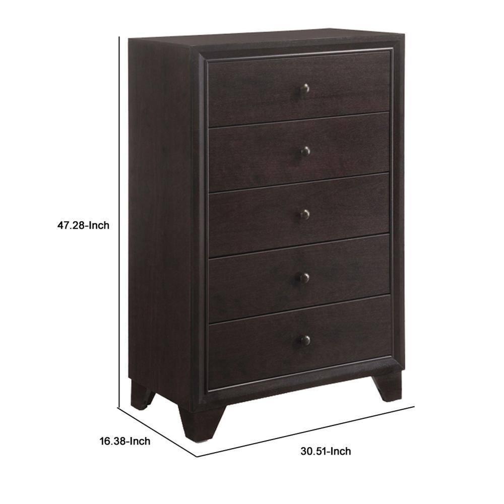 Benjara Wooden Chest with 5 Spacious Drawers , Espresso Brown
