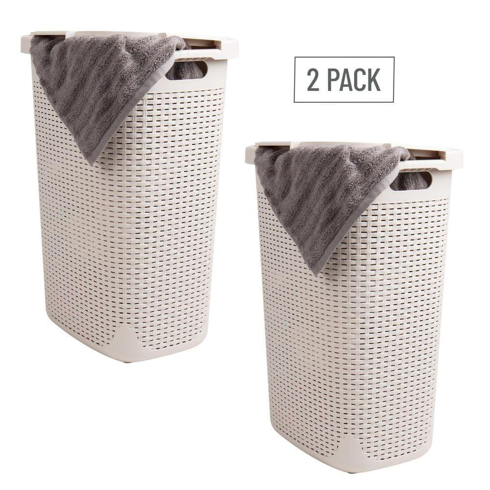 Mind Reader Mind Reader 60L Slim Laundry Hamper, Clothes Basket, Lid, Wicker Style, Plastic