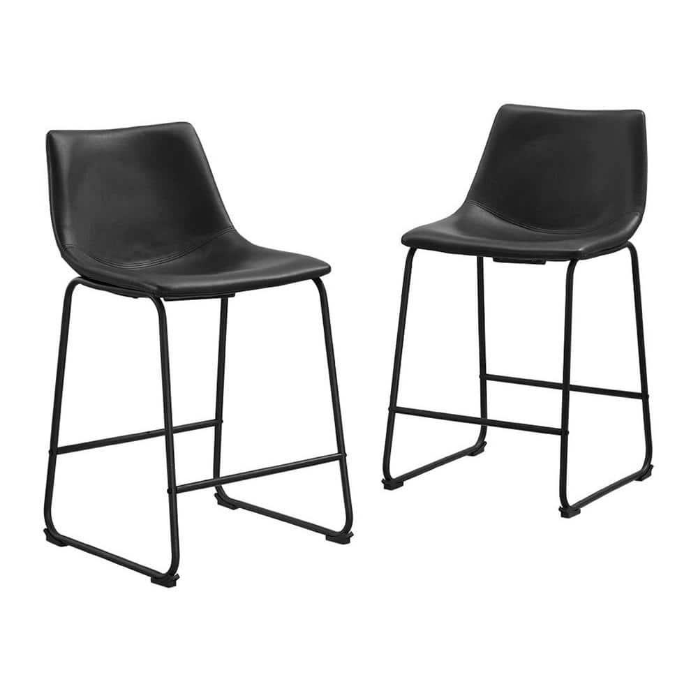 Black Faux Leather and Metal Counter Stools, Set of 2