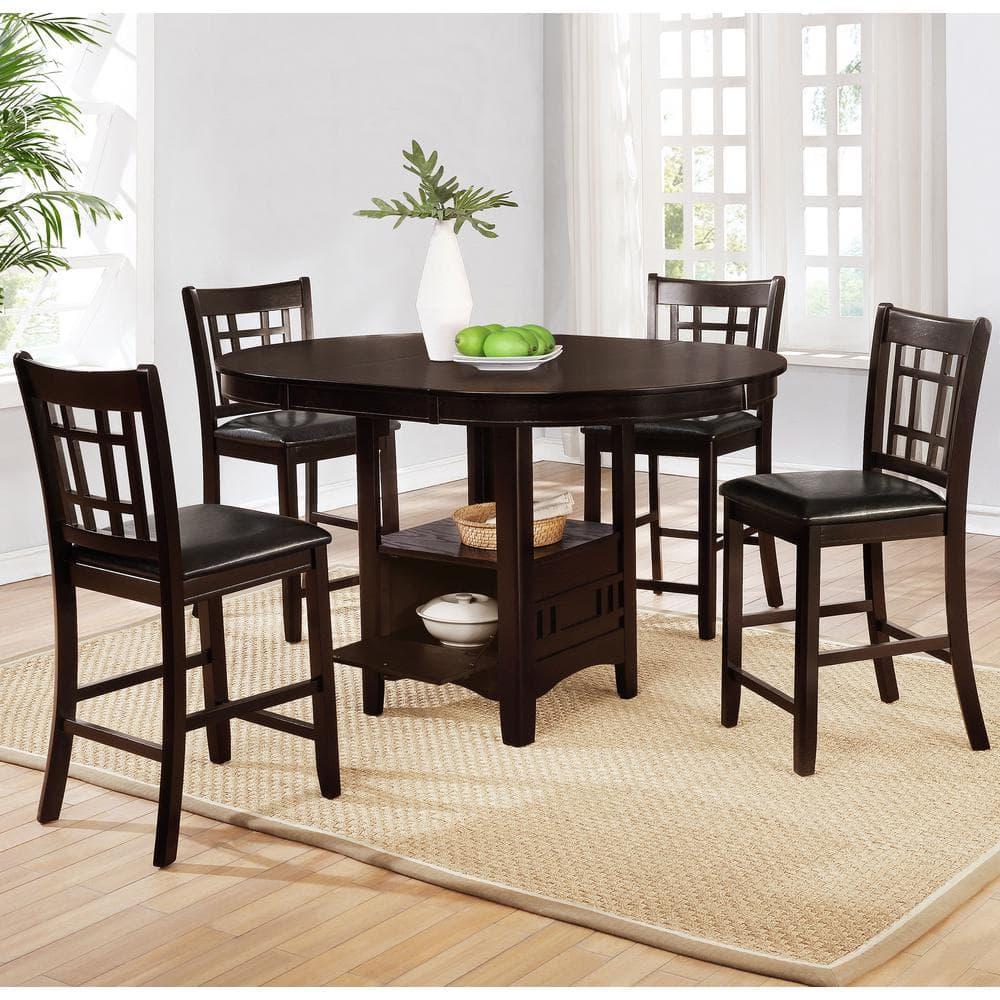 Espresso Oak Veneer Counter Height Dining Set with Black Fabric Chairs
