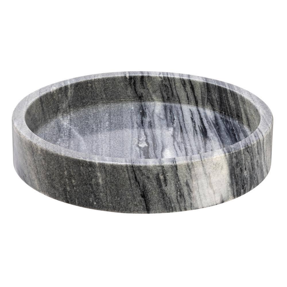 Creative Co-Op Modern Round Marble Tray with Raised Edge, Grey