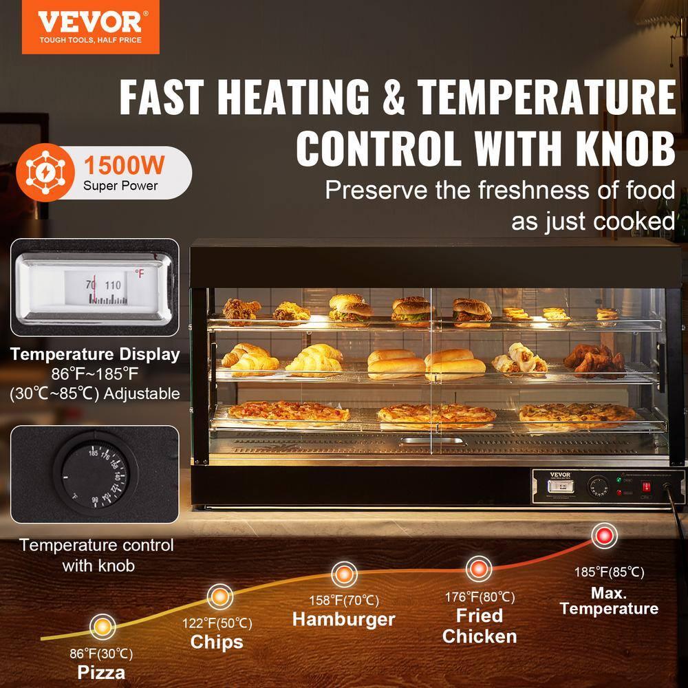 VEVOR 3-Tier Commercial Food Warmer Display, 1500W Food Display Warmer with Light, Adjustable Shelf and Temperature Display, Steam Heating, 180L