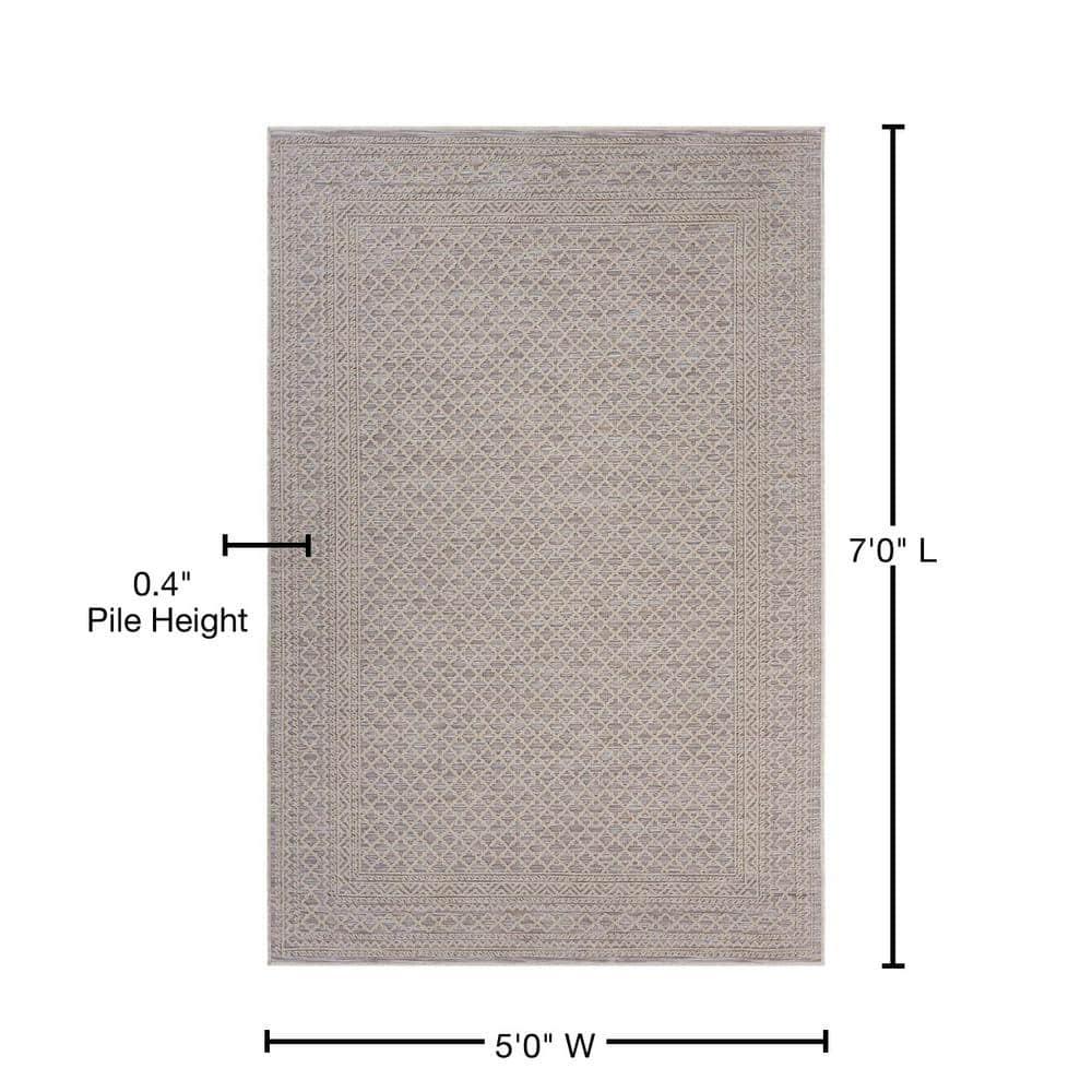 LR Home Natural Beige Toned 5 ft. x 7 ft. Classic Geometric Trellis Bordered Indoor/Outdoor Rug