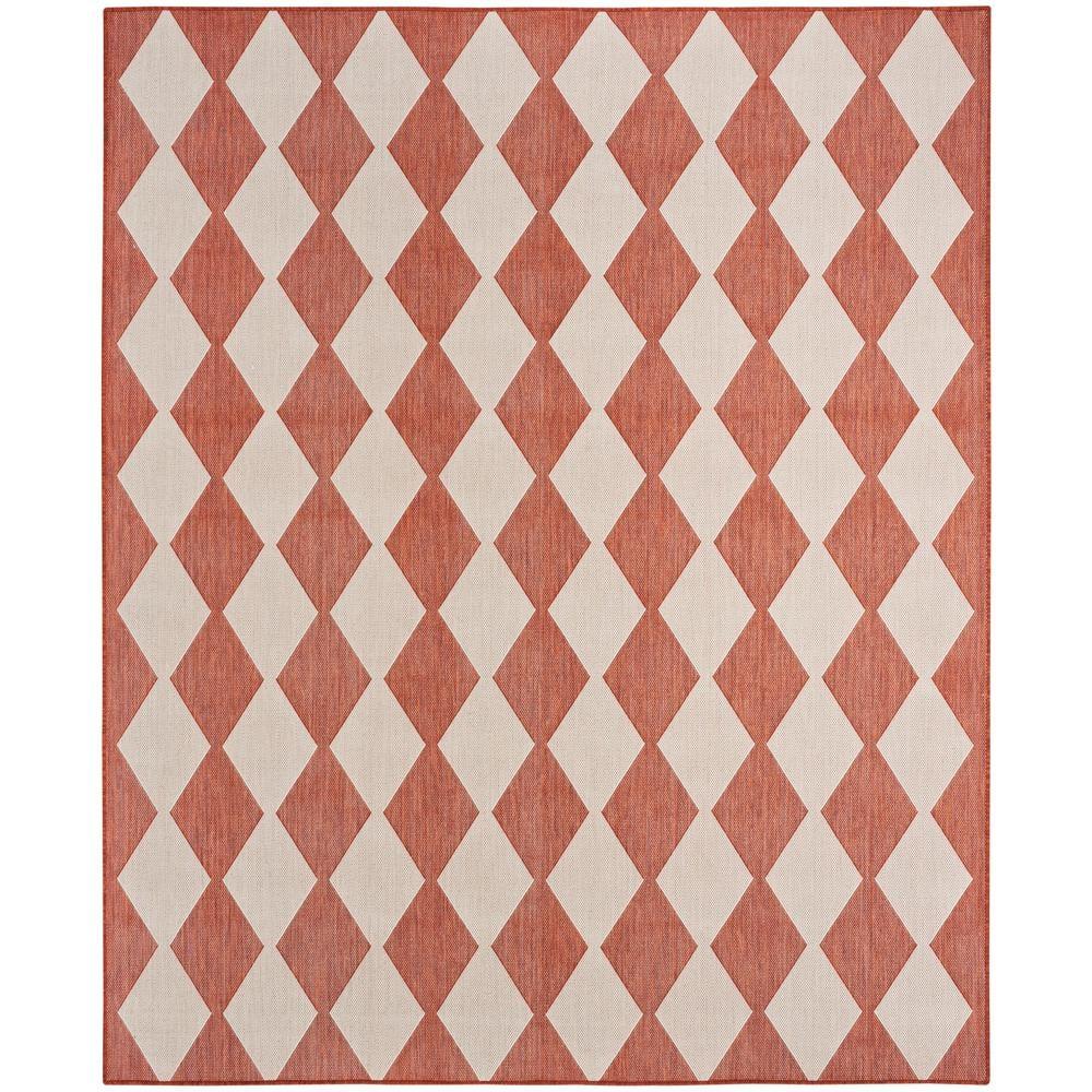 Nourison Positano Retro Diamond Flatweave Indoor Outdoor Low Pile Area Rug Terracotta 7' x 10'