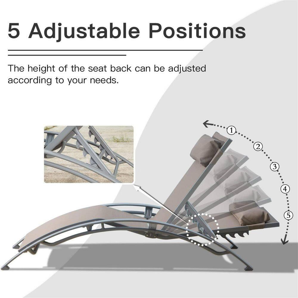 Khaki and Gray Aluminum Outdoor Chaise Lounge Set with Cushions