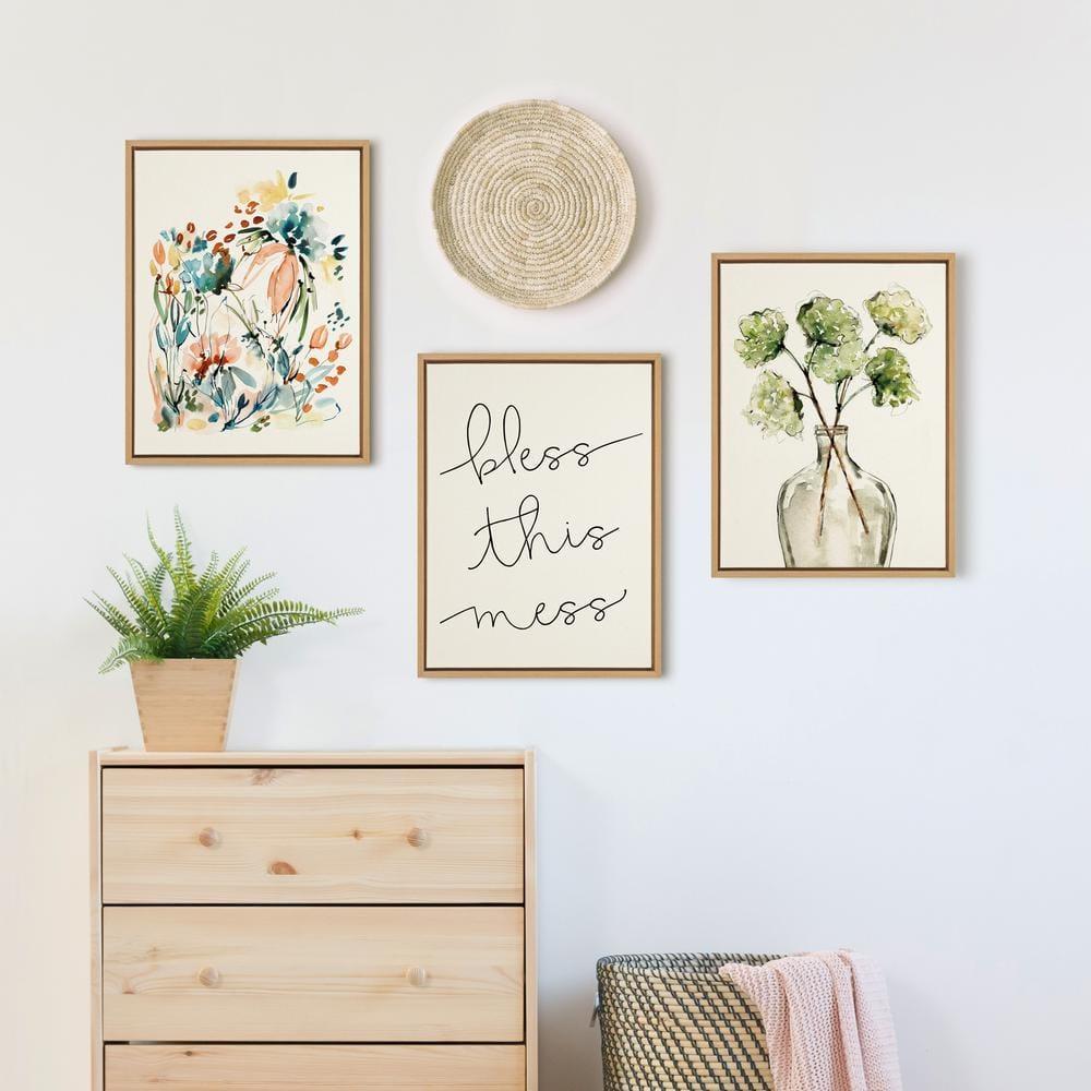 18" x 24" Sylvie Greenery Vase Framed Canvas by Sara Berrenson Natural - Kate & Laurel All Things Decor