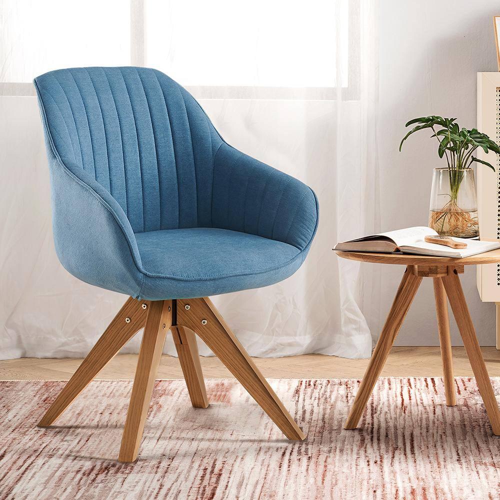 Art Leon Mid Century Accent Chair Fabric Swivel Beech Wood Legs, Light Blue