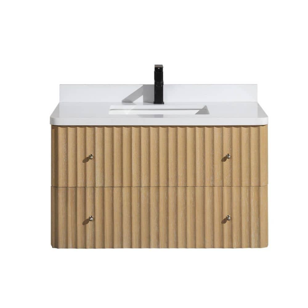 Ari Kitchen & Bath La Jolla 36" Single Floating Bathroom Vanity With Engineered Quartz Top