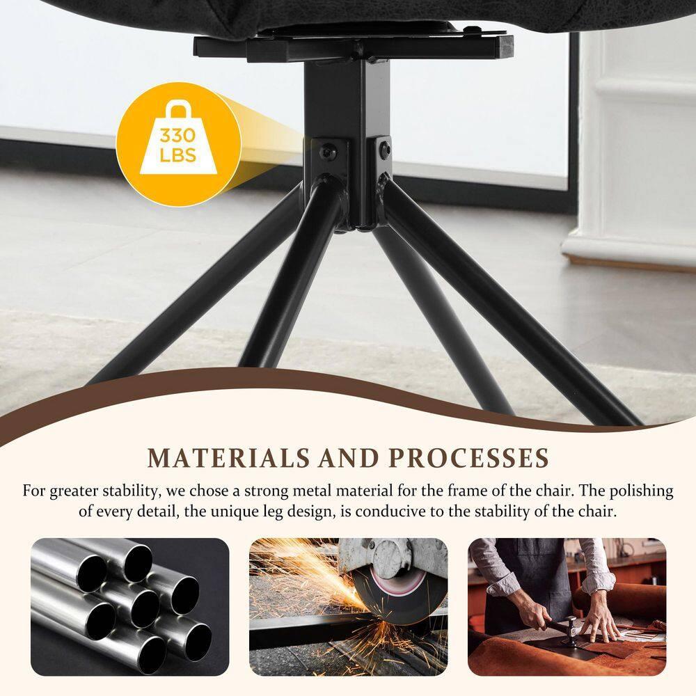 TEWLOSS Swivel Accent Chair Set of 2 Faux Leather Armchair with Metal Legs, Black