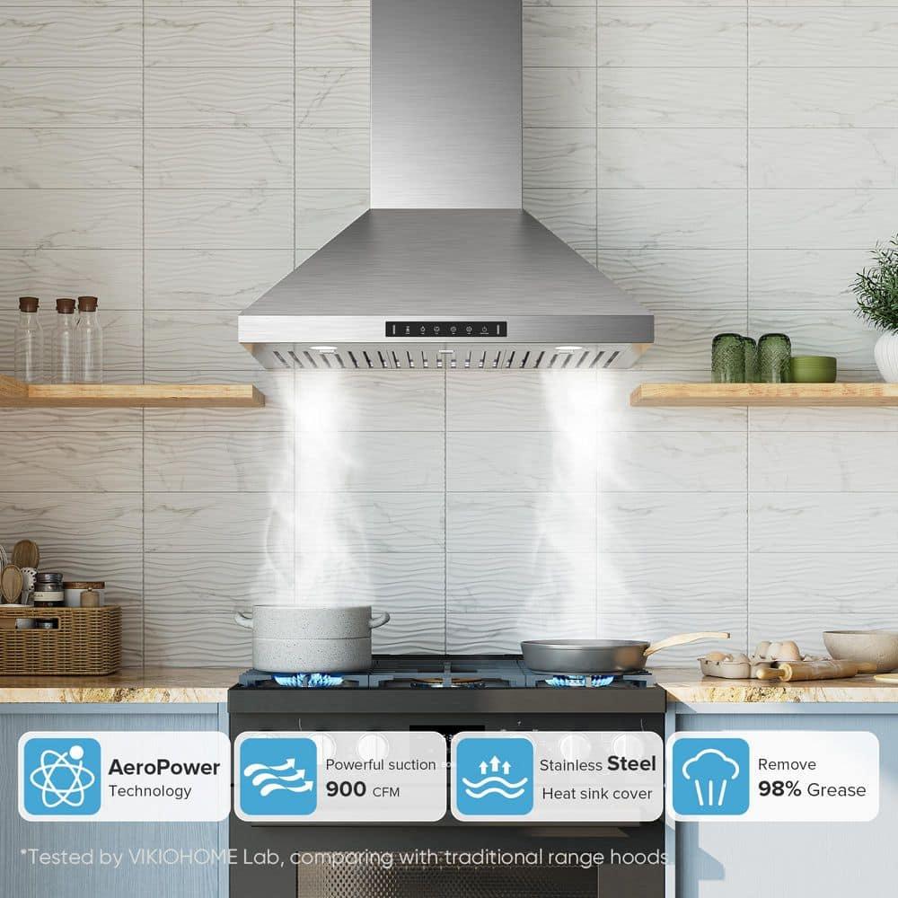 36" 900 CFM Convertible Wall Mount Range Hood with LED Lights & Hands-Free Control