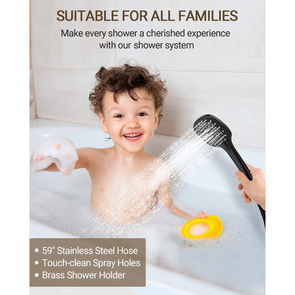 YAWWALK 10" Shower Head with 3-Spray Patterns Handheld in Matte Black (Valve Included)