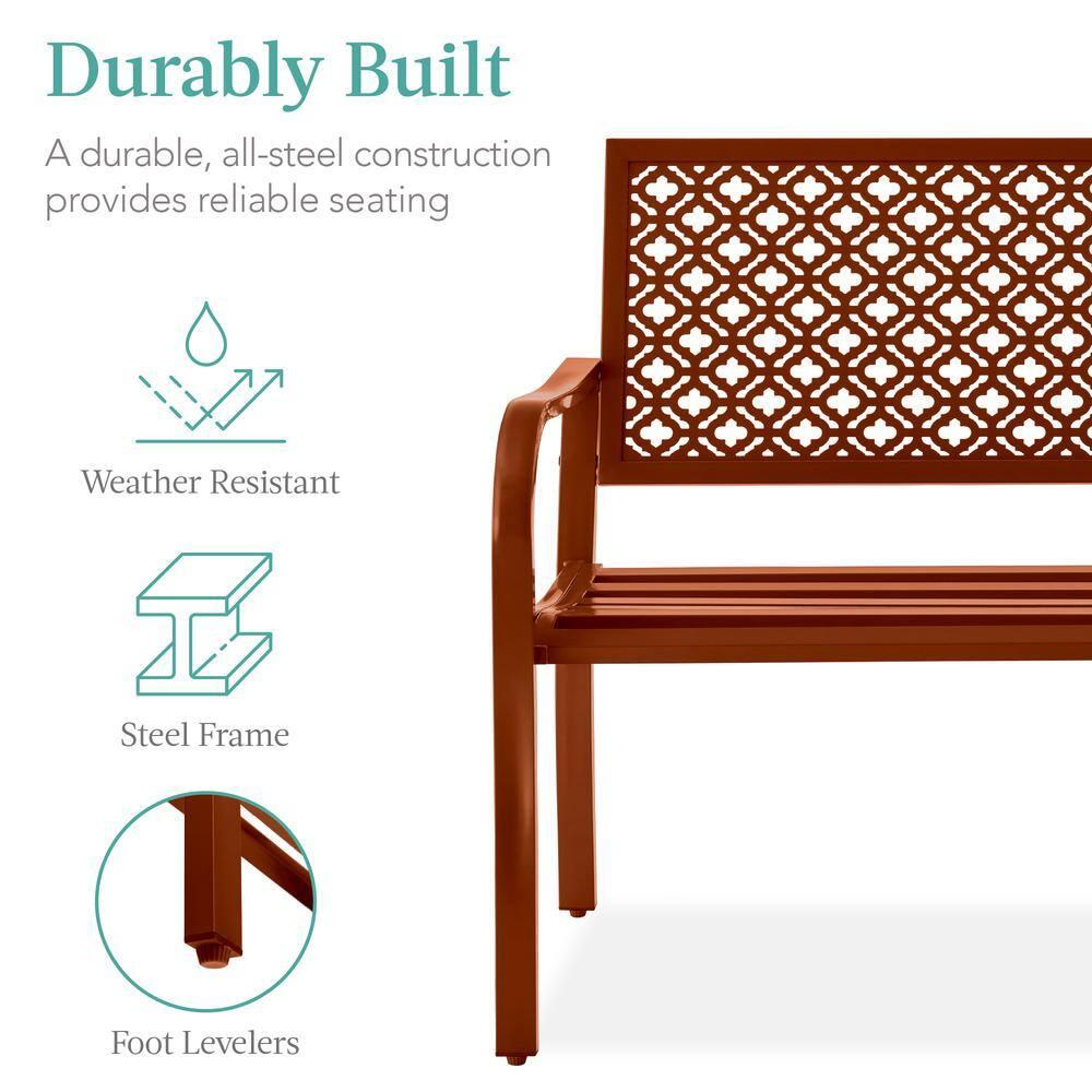 Red Barrel Studio® 2-Person Outdoor Metal Bench with Geometric Backrest, 790lb Capacity, for Garden, Patio, and Entryway