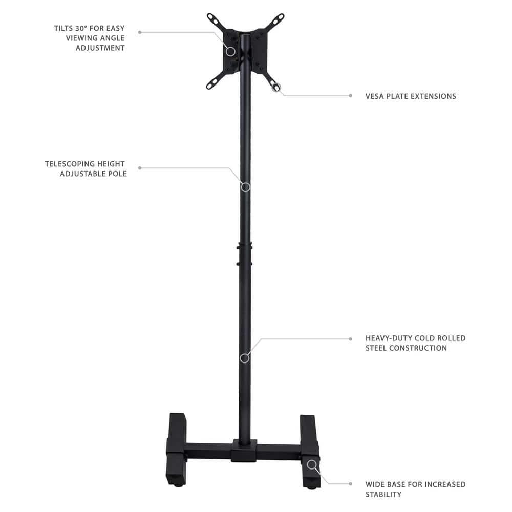 Mount-It! Height Adjustable TV Floor Stand | Universal Pedestal TV Stand For 13 - 42 Inch Screens | For Indoor and Outdoor Portable TV Mount | Black