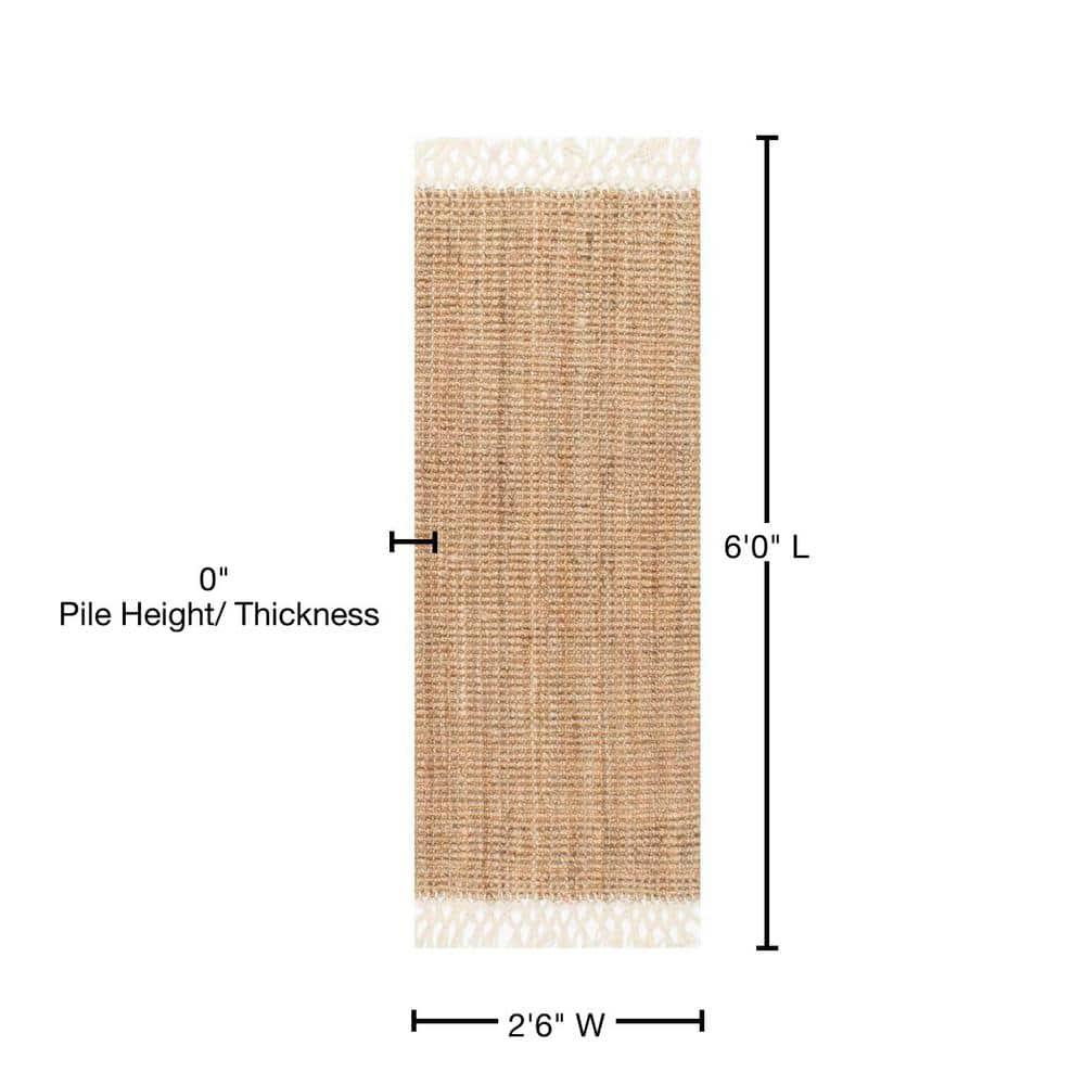 nuLOOM Raleigh Farmhouse Jute Tasseled Area Rug, Runner 2' 6" x 6', Natural