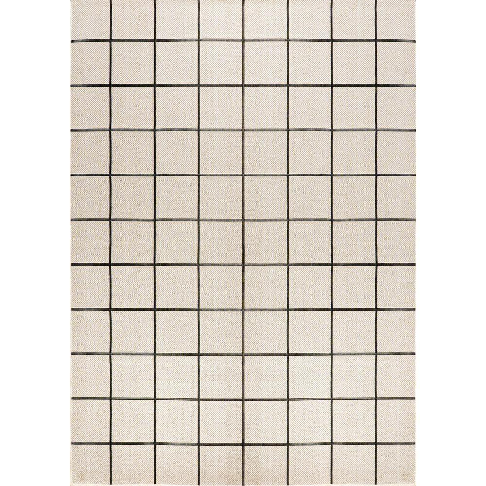 3' x 5' Grid Modern Squares Indoor/Outdoor Area Rug, Cream/Black - JONATHAN Y