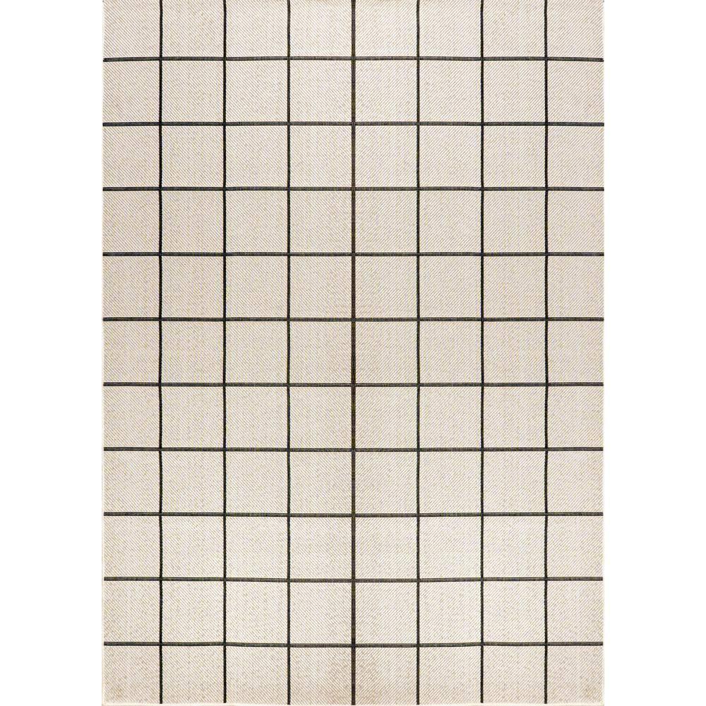 4' x 6' Grid Modern Squares Indoor/Outdoor Area Rug, Cream/Black - JONATHAN Y