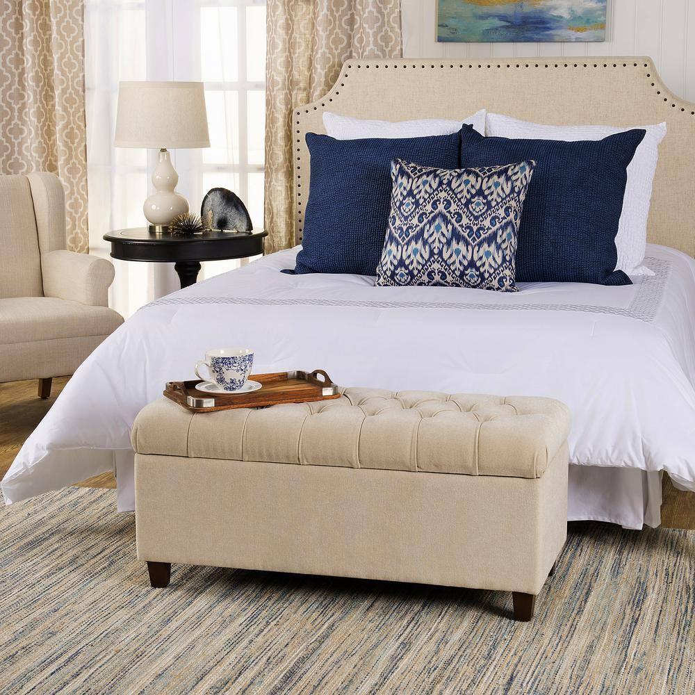 Ainsley Button Tufted Storage Bench - Oatmeal - HomePop