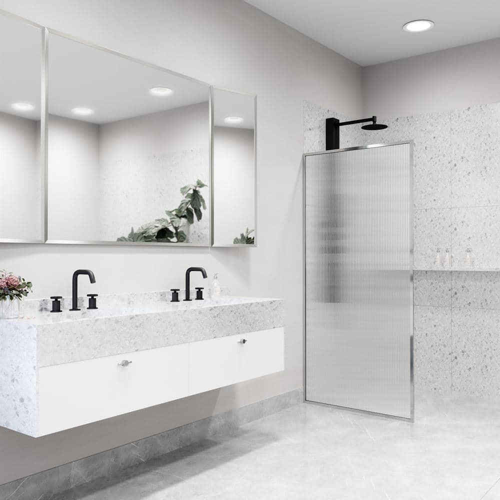 Meridian 34" W x 74" H Fixed Framed Shower Screen with 3/8" Glass