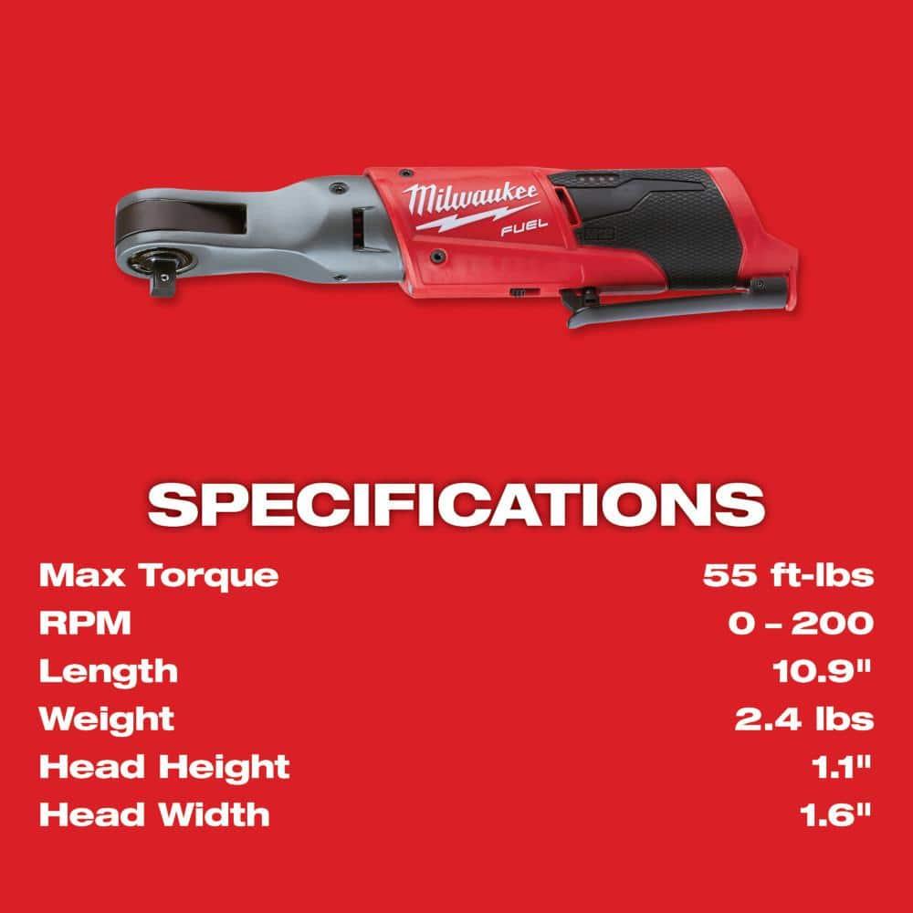 Milwaukee 2557-20 - M12 Fuel, 3/8 in Drive Size Cordless, 55 ft lb Electric Ratchet