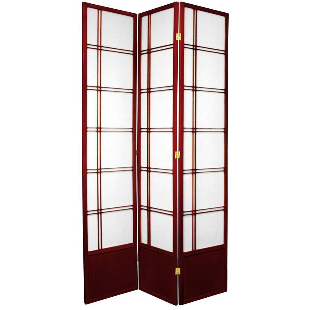 Handmade 84-inch Double-cross Wood/Rice-paper Shoji Screen (China) 3 Panel Rosewood