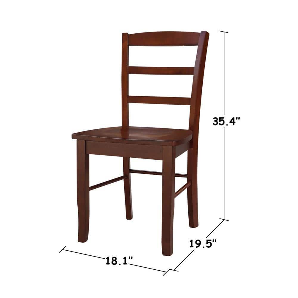 Set of 2 Madrid Ladderback Chairs Espresso - International Concepts: Rubberwood Frame, Mid-Century Modern Style