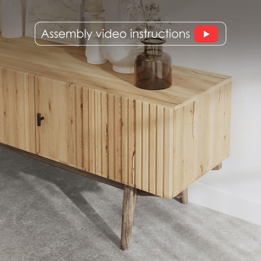 Living Skog  Chelsea Brown TV Stand Fits for TV's up to 65 in. with Slatted Design and Wood Legs light brown Matte Laminate