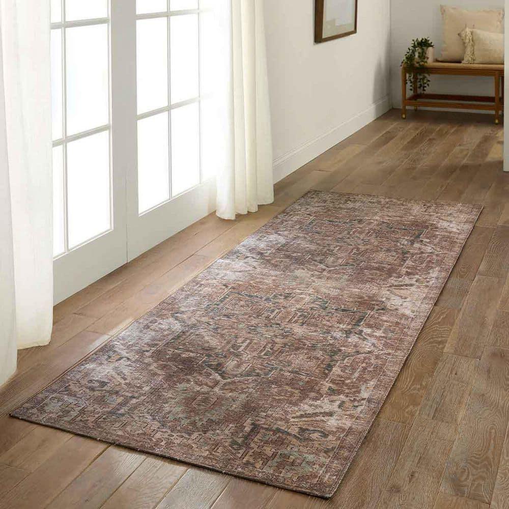 Kate Lester + Jaipur Living Machine Washable Minita Medallion Brown/ Tan Rug